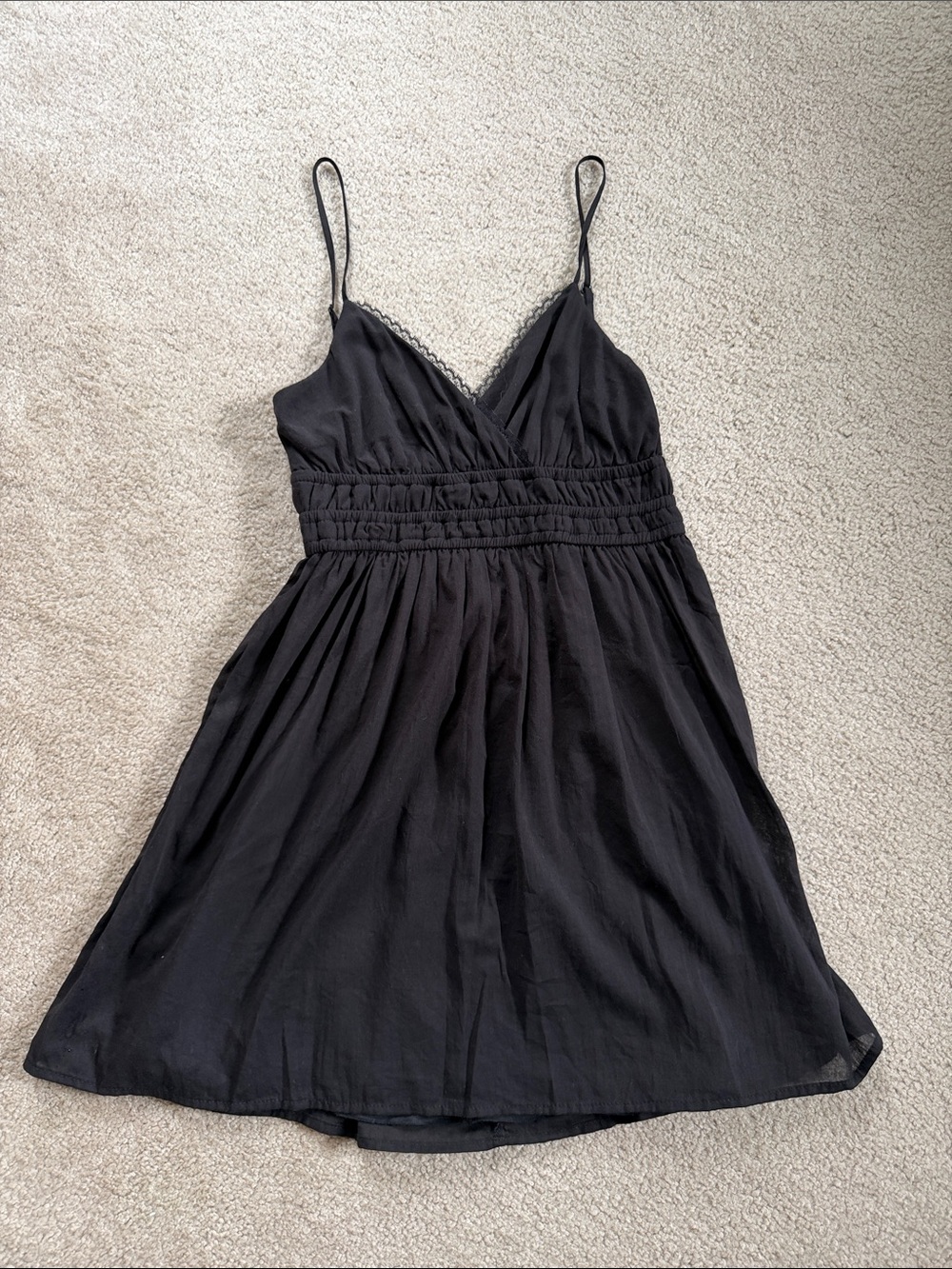 Kingston Grey Black Lace-Trim Spaghetti adjustable Strap Mini Dress- size Small